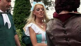 jodi james and stacey saran in cosplay get cunts fucked by two strangers