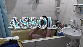 Beautiful cute sexy naked girl assol takes bath soapy foam on pussy boobs nipples ass feet hands wet pussy natural tits