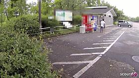 Petite Japanese teen picked up to suck stranger in car for uncensored JAV porn