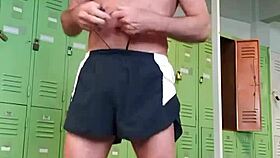 pervy guy strips down after workout and showers in the gym