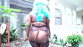 Bbw slut tastes new big black cock outdoor with ebony tits.