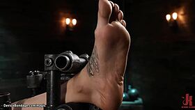 tall tattooed beauty bound in device bondage screams!