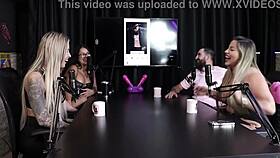 Tinder match leads to group sex with Juli Figueir� and Felipe Larrossa in sheer red lingerie.