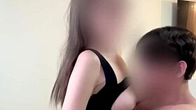 Oriental hottie gets big load of cum on het titties.