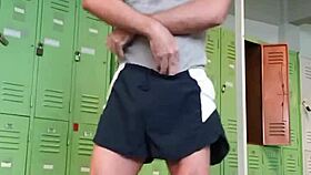 pervy guy strips down after workout and showers in the gym