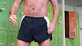 pervy guy strips down after workout and showers in the gym