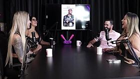 Tinder match leads to group sex with Juli Figueir� and Felipe Larrossa in sheer red lingerie.