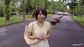 Petite Japanese teen picked up to suck stranger in car for uncensored JAV porn
