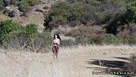 The brunette babe bangs her coach with a big cock.