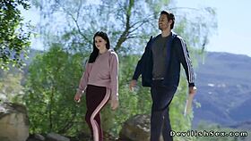 The brunette babe bangs her coach with a big cock.