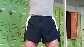 pervy guy strips down after workout and showers in the gym