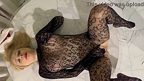 Slut sucks Santa Claus under Christmas tree, gets cum in pussy