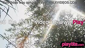 Petite Middle Eastern MILF casually undresses, ripping clothes to show perky pierced tits outdoors.