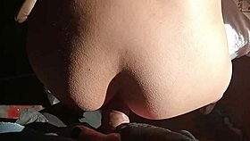 Spying on brunette bathing, guy in feminine clothing fucks her pear-shaped ass and buries cock in anus