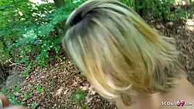 German teen student fucked on first Tinder date in forest POV