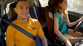 Italian girl convinces DMV examiner in the car