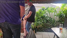 My neighbour shares his cute brunette wife for 3some fucking on holiday weekends, her tight pussy getting creampied homemade style!