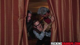 Teen brunette fucked by pervy old step grandpas