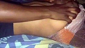 Massaging my girlfriend's big boobs through her see-through bra, what a sexy babe!