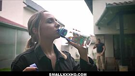 tiny blonde teen gardener mona blue experiences multiple orgasms from homeowner in nature