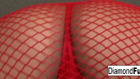 diamond shows off her big tits and ass in red fishnets for anal fun! 😏
