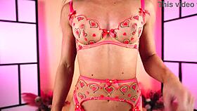 i try on love heart print lingerie with panties bra and thong, its so comfy