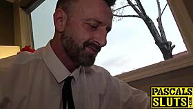 That submissive British milf is in a hot threesome with two doms!