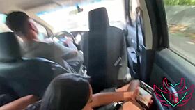 Wife sucks stepson while cuckold drives