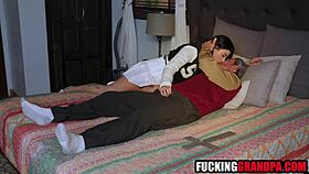 Teen brunette fucked by pervy old step grandpas