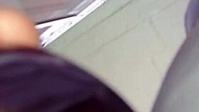 Spying on brunette bathing, guy in feminine clothing fucks her pear-shaped ass and buries cock in anus