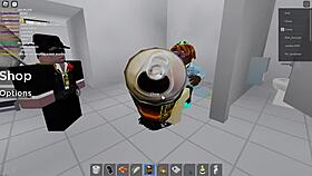 two people get fucked in roblox and in a public restroom