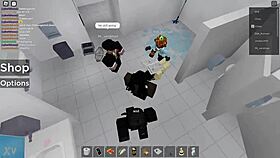 two people get fucked in roblox and in a public restroom