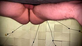 I fuck my toy from underneath, balls bouncing, cock thrusting, pull out to cum