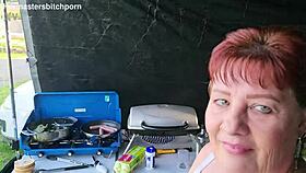 filthy kiwi milf pisses outdoors at campground.