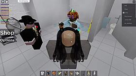 two people get fucked in roblox and in a public restroom