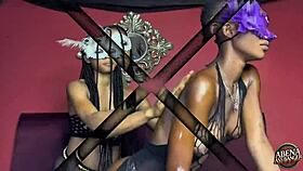 two sexy slim teens tease before foursome