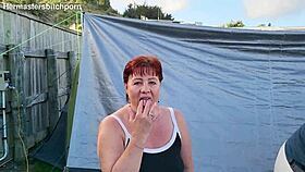 filthy kiwi milf pisses outdoors at campground.