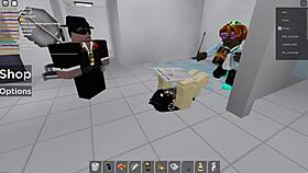 two people get fucked in roblox and in a public restroom