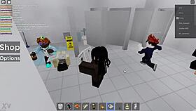 two people get fucked in roblox and in a public restroom