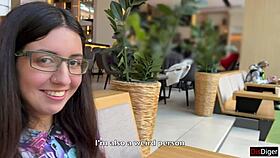 Nerdy girl in glasses loves rough outdoor sex and facials