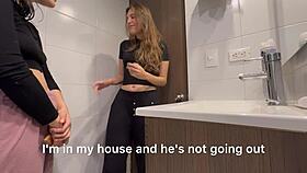 latina lesbian licks pussy in bathroom