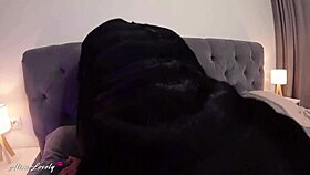 Hot Brunette In Fur Coat And Fishnet Pantyhose Masturbates Pussy Intensely