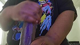 Curvy black bbw with big natural tits rides huge dildo