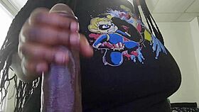 Curvy black bbw with big natural tits rides huge dildo