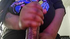 Curvy black bbw with big natural tits rides huge dildo