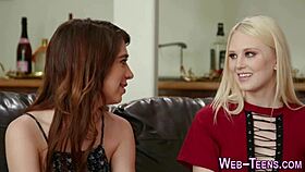 blindfolded petite lesbian fingering skinny babe with small tits and piercing