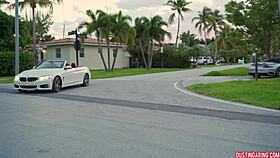 Busty whore sucks big cock in car