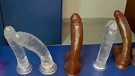 Tiny babe testing monster dildos for big orgasm