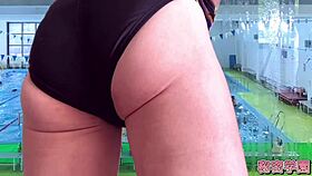 feeling horny borrowing swimsuit from girls swimming club and masturbating poolside