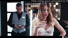 I freeze fuck the submissive blonde guest in hotel roleplay, sucking her big tits and licking her wet pussy